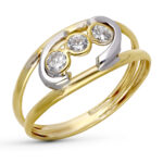 9K SORTIJA ORO BICOLOR DOBLE CUERPO MOTIVO CON CIRCONITAS, ANCHO: 8,5 MM