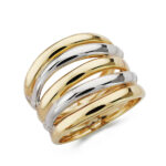 9K SORTIJA ORO BICOLOR CINCO BANDAS EN BRILLO, ANCHO: 17,5 MM