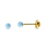 9K PENDIENTES ORO AMARILLO TURQUESA REDONDA 3 MM, CIERRE TUERCA
