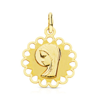 9K MEDALLA ORO AMARILLO VIRGEN NIÑA CERCO, 15 MM