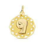 9K MEDALLA ORO AMARILLO VIRGEN NIÑA CERCO CALADO 16 MM