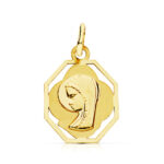 9K MEDALLA ORO AMARILLO VIRGEN NIÑA CERCO, 15X13 MM