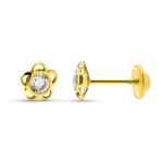 9K PENDIENTES ORO AMARILLO FLOR CALADA CON CIRCONITA, MEDIDA: 6 MM CIERRE TUERCA