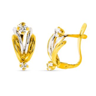 9K PENDIENTES ORO BICOLOR BANDAS CON PIEDRA CIERRE CATALAN