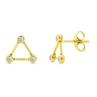 9K PENDIENTES ORO AMARILLO TRIANGULO CON CIRCONITA 8X8 MM, CIERRE PRESION