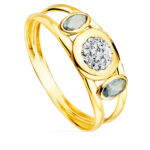 9K SORTIJA ORO AMARILLO DOBLE CUERPO CON AGUAMARINAS OVALES Y MOTIVO REDONDO, ANCHO: 8 MM