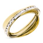 9K SORTIJA ORO AMARILLO BANDAS CRUZADAS CON CIRCONITAS EN CARRIL, ANCHO: 7 MM