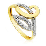 9K SORTIJA ORO BICOLOR HOJAS CALADAS CON CIRCONITAS, ANCHO: 13 MM