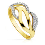 9K SORTIJA ORO BICOLOR MOTIVO CALADO CON ONDAS Y CIRCONITAS, ANCHO: 10 MM