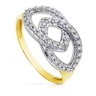 9K SORTIJA ORO BICOLOR ENTRELAZADA CON CIRCONITAS, ANCHO: 9 MM