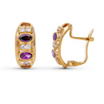 9K PENDIENTES ORO AMARILLO BANDAS CON CIRCONITA 16X7 MM CIERRE CATALAN