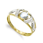 9K SORTIJA ORO BICOLOR DOBLE CUERPO DELFINES CON CIRCONITA AGUAMARINA, ANCHO: 8,5 MM