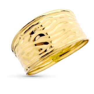 9K SORTIJA ORO AMARILLO DETALLES RELIEVE EN BRILLO, ANCHO 11 MM