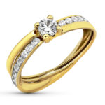 9K SORTIJA ORO AMARILLO BANDAS CON CIRCONITA EN GARRA DE 4MM Y CIRCONITAS EN CARRIL,