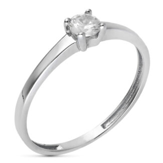 9K SOLITARIO ORO BLANCO CON CIRCONITA DE 4 GARRAS, ANCHO: 4 MM