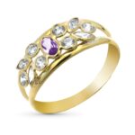 9K SORTIJA ORO AMARILLO DOBLE CUERPO CON AMATISTA Y CIRCONITAS, ANCHO 8 MM