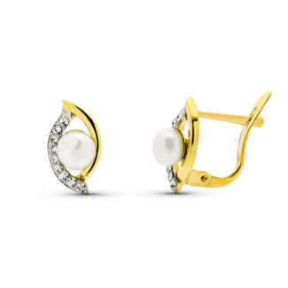 9K PENDIENTES ORO AMARILLO PERLA Y CIRCONITA 12X6 MM CATALAN