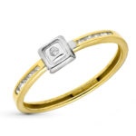 9K SORTIJA ORO BICOLOR MOTIVO CUADRADO CON CIRCONITA, ANCHO 5 MM