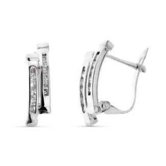 9K PENDIENTES ORO BLANCO BANDAS CON CIRCONITA 15X5 MM CIERRE CATALAN