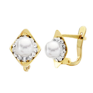 9K PENDIENTES ORO AMARILLO PERLA 10X8 MM CIERRE CATALAN