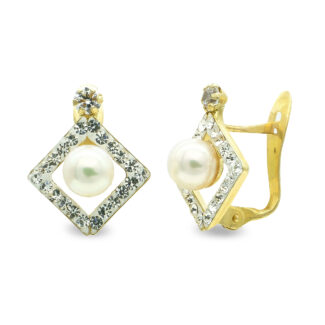 9K PENDIENTES ORO AMARILLO PERLA 4,5MM Y CIRCONITA CIERRE CATALAN