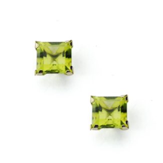 9K PENDIENTES ORO AMARILLO CUADRADOS OLIVINA NATURAL 1,42 QTS, MEDIDA: 5X5 MM, CIERRE PRESION