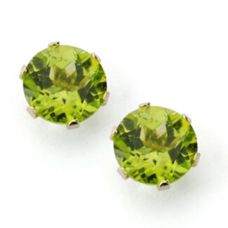 9K PENDIENTES ORO AMARILLO GARRA INGLESA OLIVINA NATURAL 7 MM 2,88 QTS CIERRE PRESION