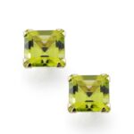 9K PENDIENTES ORO AMARILLO OLIVINA NATURAL GARRA BECKHAM 7X7 MM 3,40 QTS CIERRE PRESION