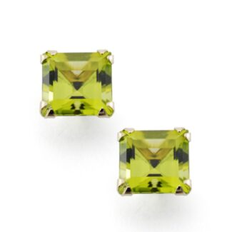 9K PENDIENTES ORO AMARILLO OLIVINA NATURAL GARRA BECKHAM 7X7 MM 3,40 QTS CIERRE PRESION