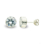 9K PENDIENTES ORO BLANCO 7 MM CHATON CIRCONITA CIERRE PRESION