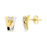 9K PENDIENTES ORO BICOLOR BANDAS CON CIRCONITA CIERRE CATALAN