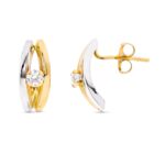 9K PENDIENTES ORO BICOLOR BANDAS CON CIRCONITA CIERRE PRESION