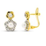 9K PENDIENTES ORO BICOLOR CON CIRCONITA PERLA CULTIVADA 12X8 MM CATALAN