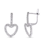 9K PENDIENTES ORO BLANCO DOS CUERPOS CORAZON CIRCONITA 20X10 MM CIERRE CATALAN