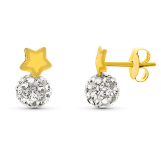 9K PENDIENTES ORO AMARILLO BOLA CIRCONITA 5MM TOTAL 10X5 MM PRESION