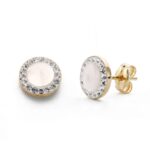 9K PENDIENTES ORO AMARILLO REDONDOS 7 MM CON NACAR, CIERRE PRESION