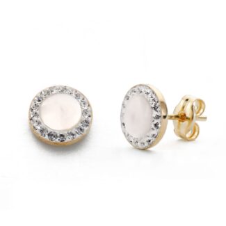 9K PENDIENTES ORO AMARILLO REDONDOS 7 MM CON NACAR, CIERRE PRESION