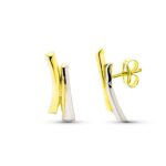 9K PENDIENTES ORO BICOLOR BANDAS 13X5 MM CIERRE PRESION