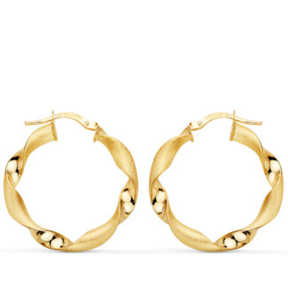 9K AROS ORO AMARILLO HUECOS RETORCIDOS MATE Y BRILLO 26 MM x3,75 MM