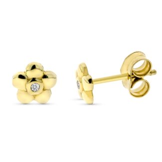 9K PENDIENTES ORO AMARILLO FLOR DIAMANTES 0,016 CTS SI-H 7 MM PRESION