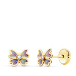 18K PENDIENTES ORO AMARILLO MARIPOSA AZUL CON CIRCONITA,MEDIDA: 6 X 5,5 MM, CIERRE TUERCA
