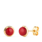 18K PENDIENTES ORO AMARILLO CORAL ORLA TALLADA 7 MM CIERRE PRESION