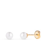 18K PENDIENTES ORO AMARILLO PERLA CON CASQUILLA, MEDIDA: 4 MM, CIERRE TUERCA