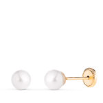 18K PENDIENTES ORO AMARILLO PERLA CON CASQUILLA, MEDIDA: 5 MM, CIERRE TUERCA