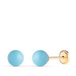 18K PENDIENTES ORO AMARILLO TURQUESA CON CASQUILLA, MEDIDA: 6 MM, CIERRE TUERCA