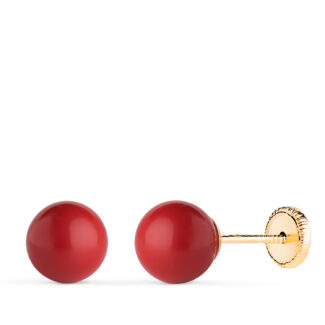 18K PENDIENTES ORO AMARILLO CORAL CON CASQUILLA, MEDIDA: 7 MM, CIERRE TUERCA