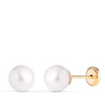 18K PENDIENTES ORO AMARILLO PERLA CON CASQUILLA, MEDIDA: 7 MM, CIERRE TUERCA