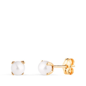 18K PENDIENTES ORO AMARILLO PERLA CON 4 GARRAS, MEDIDA: 4 MM, CIERRE PRESION