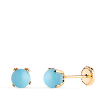 18K PENDIENTES ORO AMARILLO TURQUESA CON 4 GARRAS, MEDIDA: 5 MM, CIERRE TUERCA