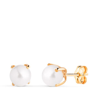 18K PENDIENTES ORO AMARILLO PERLA CON 4 GARRAS, MEDIDA: 6 MM, CIERRE PRESION